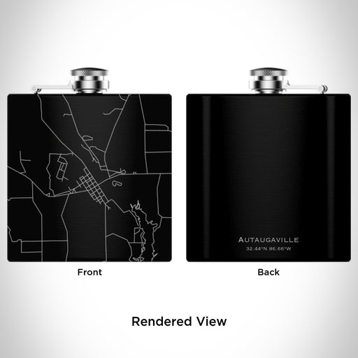 Rendered View of Autaugaville Alabama Map Engraving on 6oz Stainless Steel Flask in Black