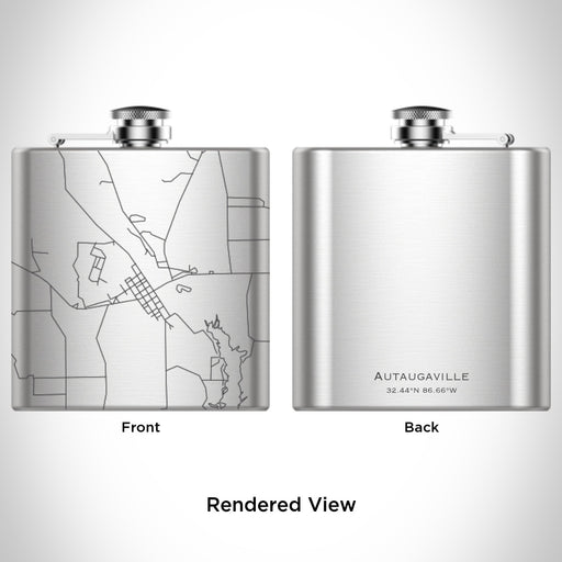 Rendered View of Autaugaville Alabama Map Engraving on 6oz Stainless Steel Flask