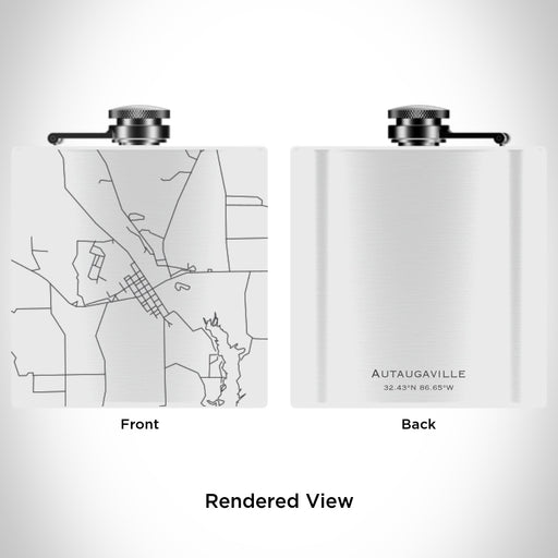 Rendered View of Autaugaville Alabama Map Engraving on 6oz Stainless Steel Flask in White