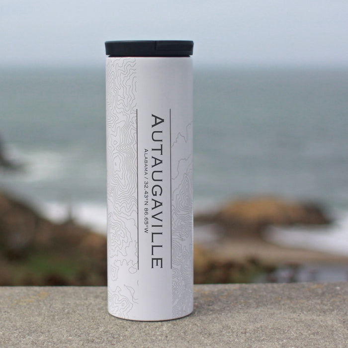 Autaugaville Alabama Custom Engraved City Map Inscription Coordinates on 17oz Stainless Steel Insulated Tumbler in White