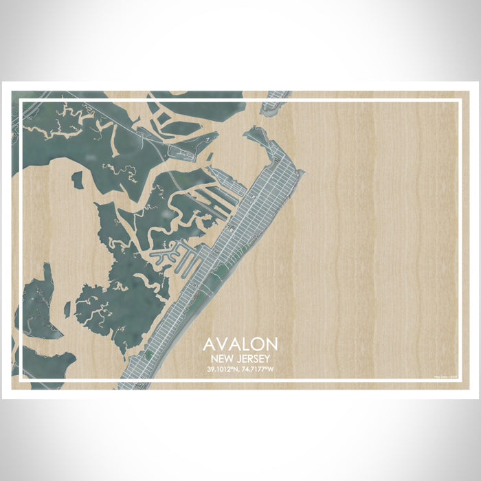 Avalon New Jersey Map Print Landscape Orientation in Afternoon Style With Shaded Background