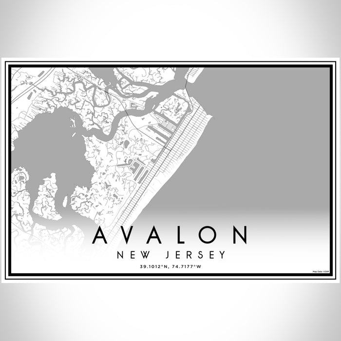Avalon New Jersey Map Print Landscape Orientation in Classic Style With Shaded Background