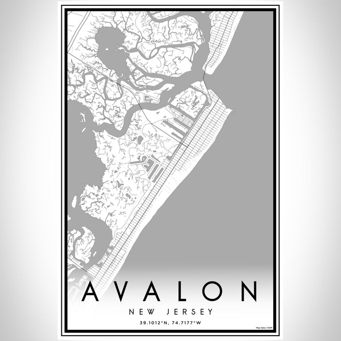 Avalon New Jersey Map Print Portrait Orientation in Classic Style With Shaded Background