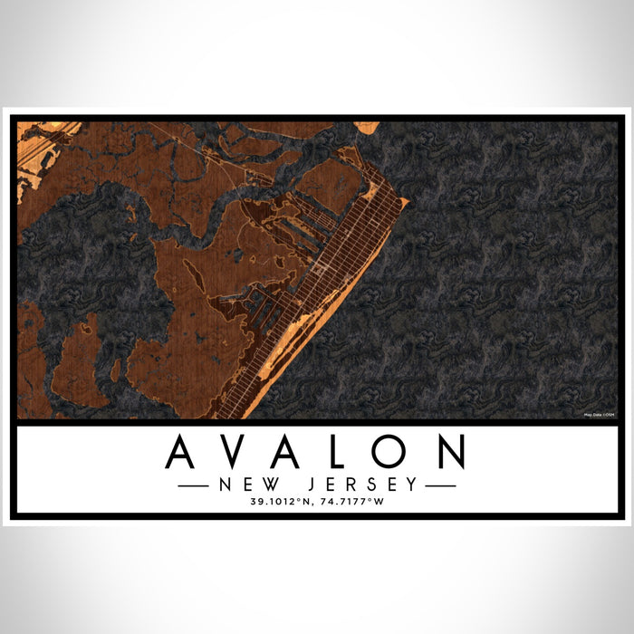 Avalon New Jersey Map Print Landscape Orientation in Ember Style With Shaded Background
