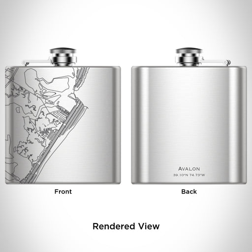 Rendered View of Avalon New Jersey Map Engraving on 6oz Stainless Steel Flask