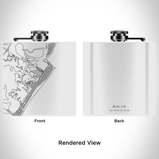 Rendered View of Avalon New Jersey Map Engraving on 6oz Stainless Steel Flask in White
