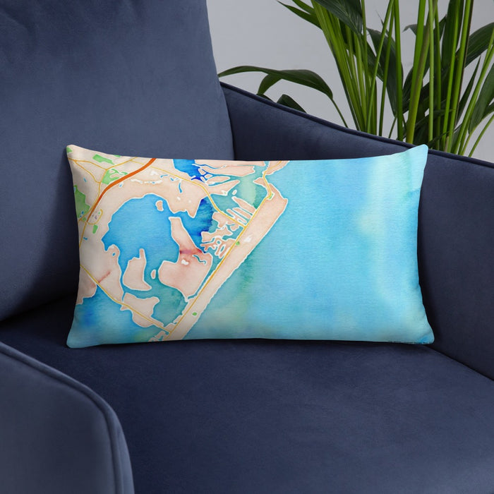 Custom Avalon New Jersey Map Throw Pillow in Watercolor on Blue Colored Chair