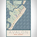 Avalon New Jersey Map Print Portrait Orientation in Woodblock Style With Shaded Background