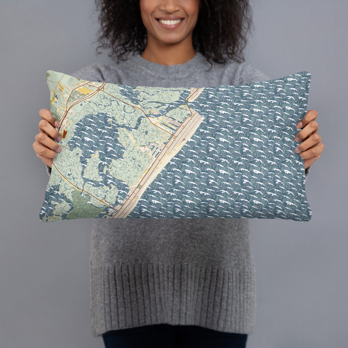 Person holding 20x12 Custom Avalon New Jersey Map Throw Pillow in Woodblock