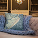 Custom Avalon New Jersey Map Throw Pillow in Woodblock on Cream Colored Couch