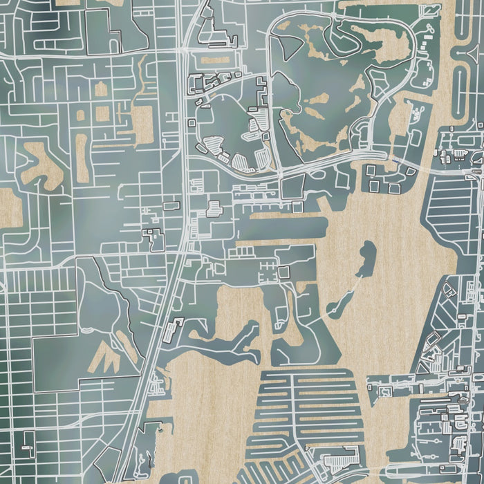 Aventura Florida Map Print in Afternoon Style Zoomed In Close Up Showing Details