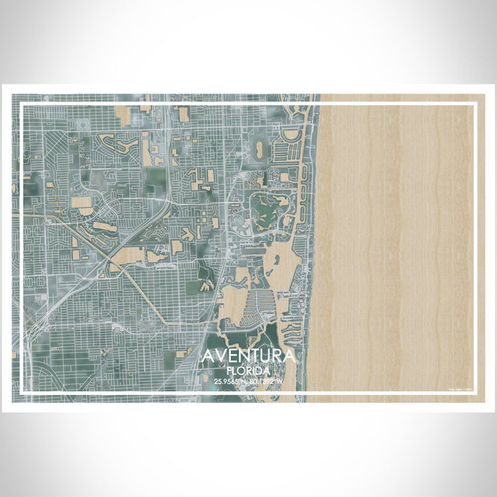 Aventura Florida Map Print Landscape Orientation in Afternoon Style With Shaded Background
