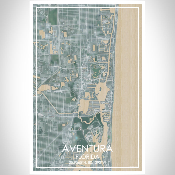 Aventura Florida Map Print Portrait Orientation in Afternoon Style With Shaded Background