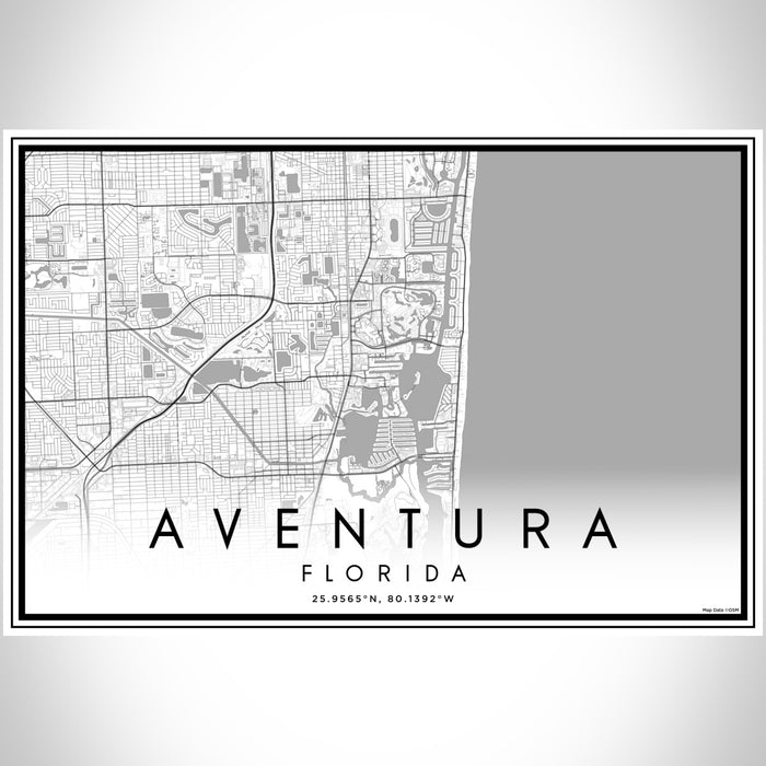 Aventura Florida Map Print Landscape Orientation in Classic Style With Shaded Background