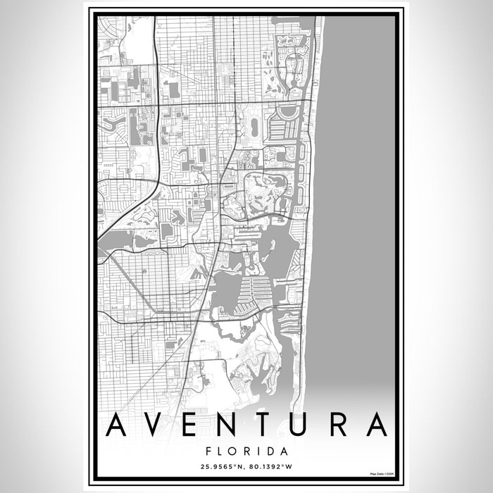 Aventura Florida Map Print Portrait Orientation in Classic Style With Shaded Background