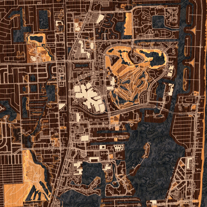 Aventura Florida Map Print in Ember Style Zoomed In Close Up Showing Details