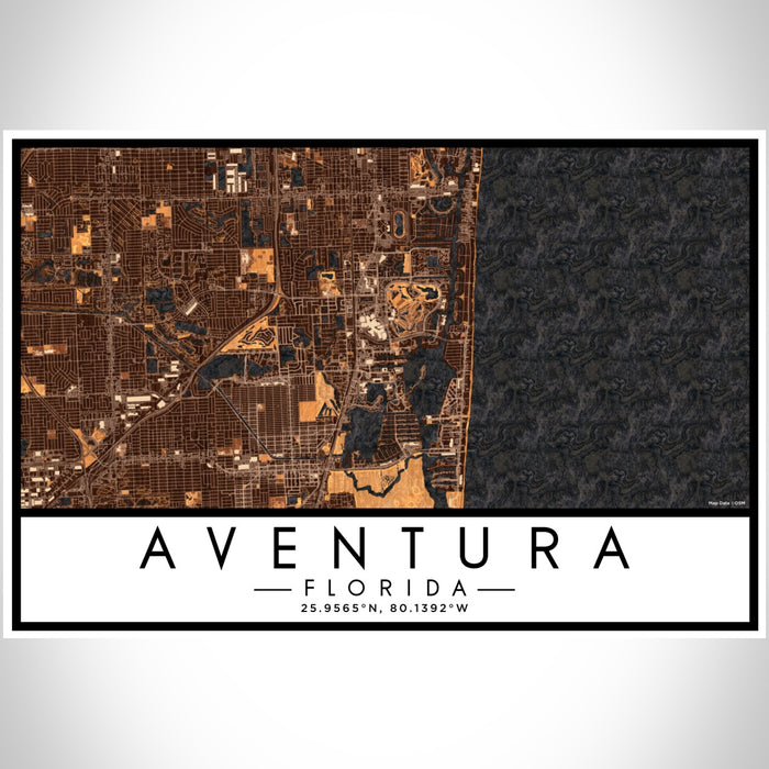 Aventura Florida Map Print Landscape Orientation in Ember Style With Shaded Background