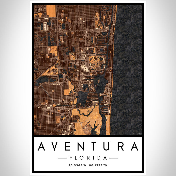 Aventura Florida Map Print Portrait Orientation in Ember Style With Shaded Background