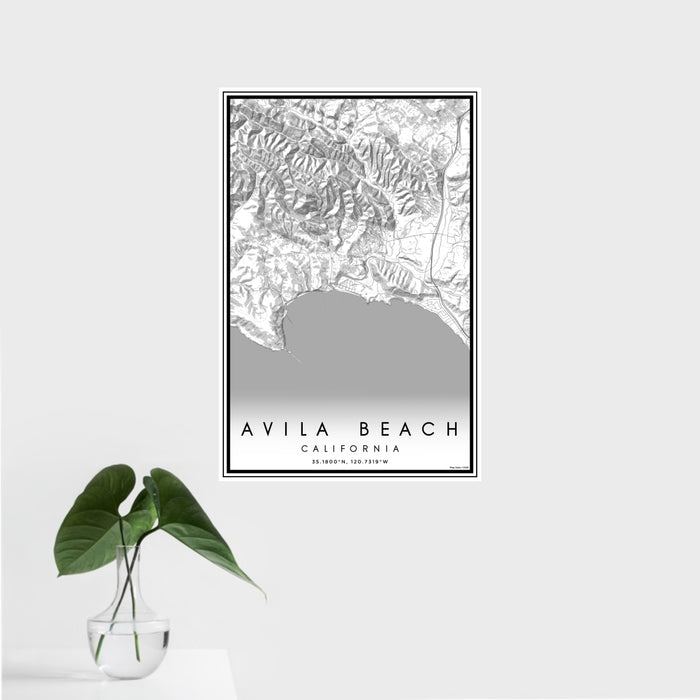 16x24 Avila Beach California Map Print Portrait Orientation in Classic Style With Tropical Plant Leaves in Water