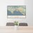 24x36 Avila Beach California Map Print Lanscape Orientation in Woodblock Style Behind 2 Chairs Table and Potted Plant