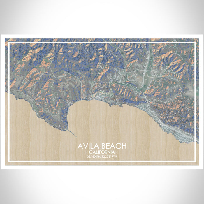 Avila Beach California Map Print Landscape Orientation in Afternoon Style With Shaded Background