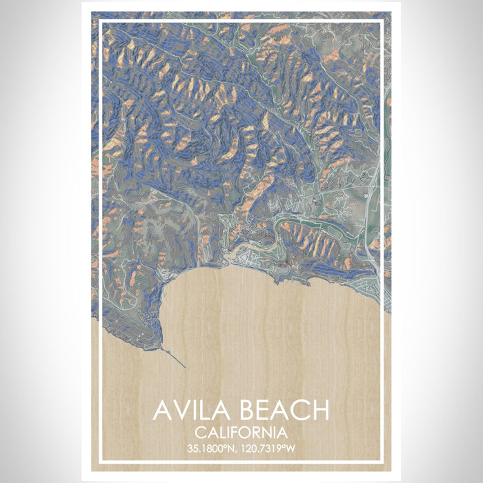 Avila Beach California Map Print Portrait Orientation in Afternoon Style With Shaded Background