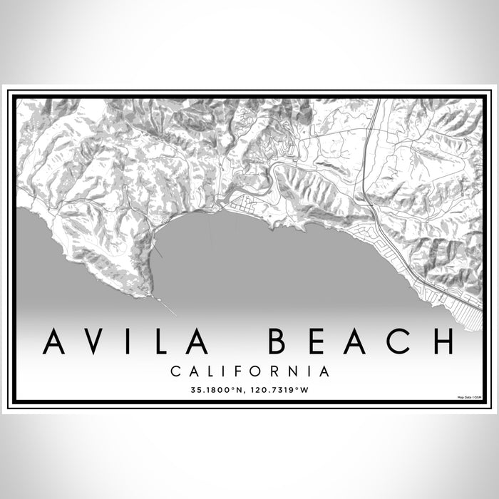 Avila Beach California Map Print Landscape Orientation in Classic Style With Shaded Background