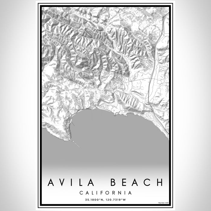 Avila Beach California Map Print Portrait Orientation in Classic Style With Shaded Background