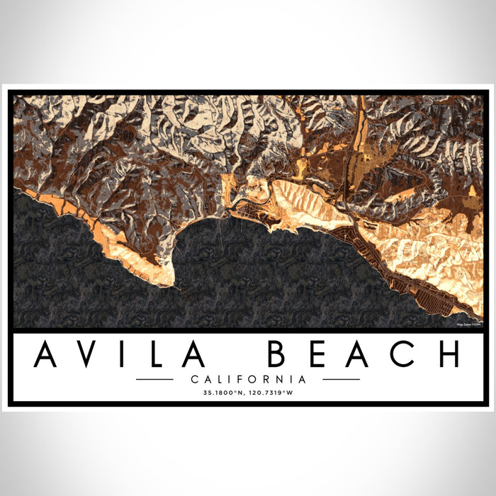 Avila Beach California Map Print Landscape Orientation in Ember Style With Shaded Background