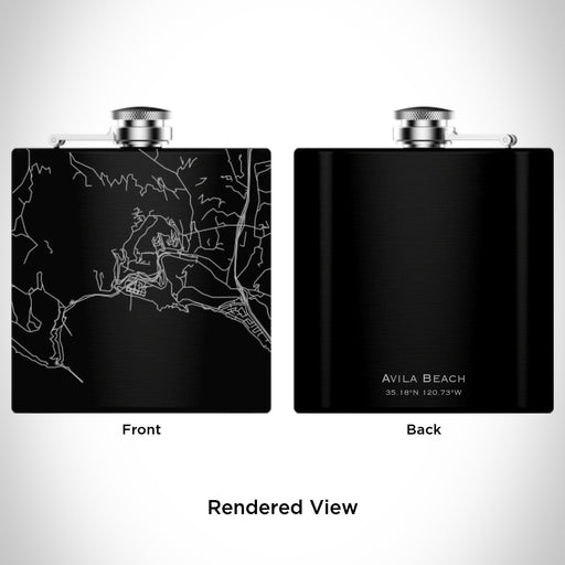 Rendered View of Avila Beach California Map Engraving on 6oz Stainless Steel Flask in Black