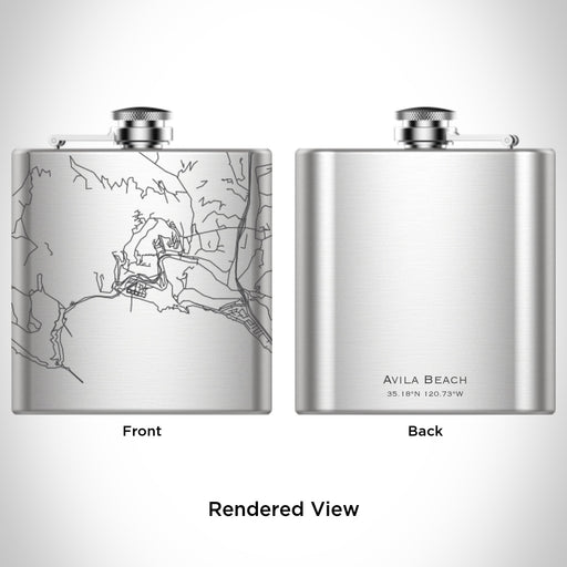 Rendered View of Avila Beach California Map Engraving on 6oz Stainless Steel Flask