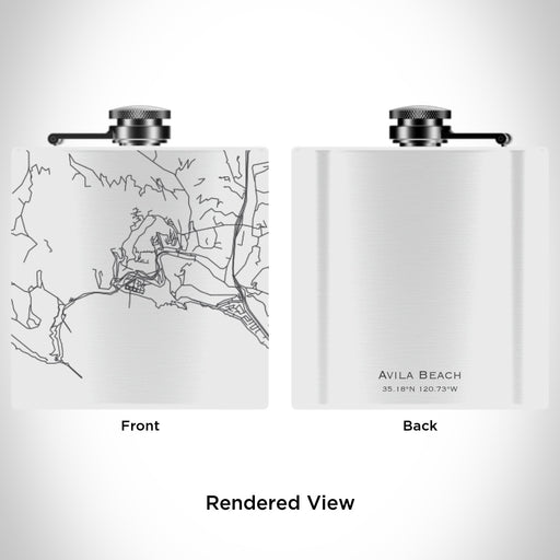 Rendered View of Avila Beach California Map Engraving on 6oz Stainless Steel Flask in White