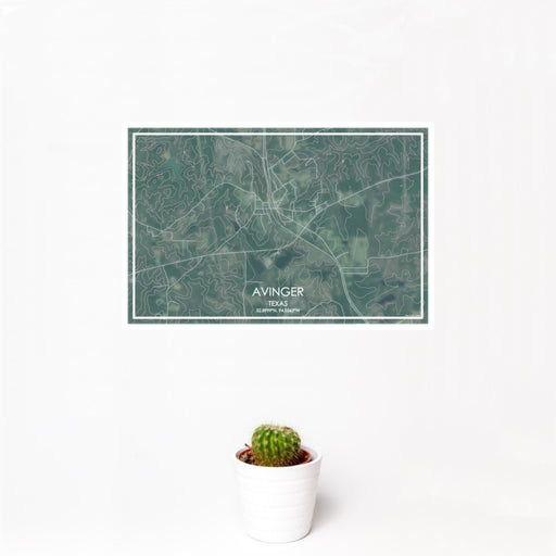 12x18 Avinger Texas Map Print Landscape Orientation in Afternoon Style With Small Cactus Plant in White Planter