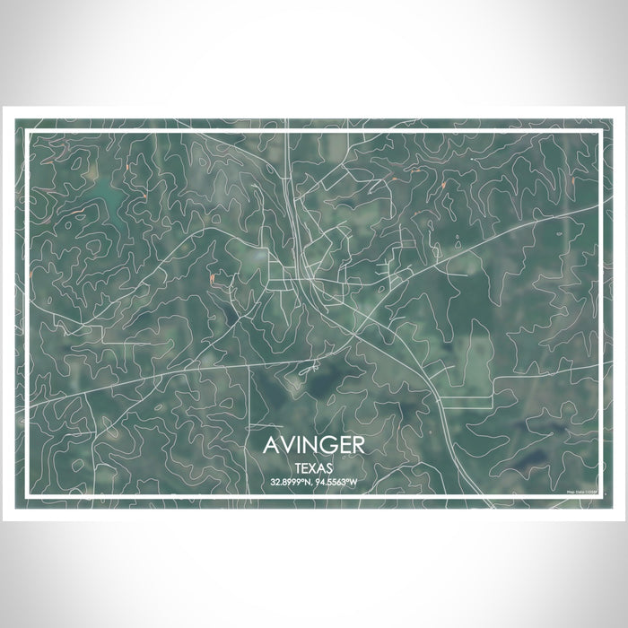Avinger Texas Map Print Landscape Orientation in Afternoon Style With Shaded Background