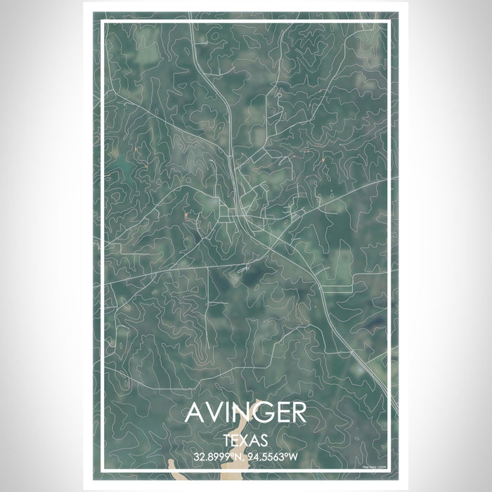 Avinger Texas Map Print Portrait Orientation in Afternoon Style With Shaded Background