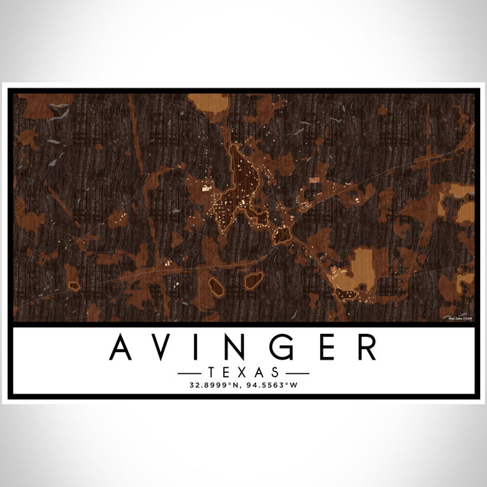 Avinger Texas Map Print Landscape Orientation in Ember Style With Shaded Background