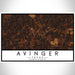 Avinger Texas Map Print Landscape Orientation in Ember Style With Shaded Background