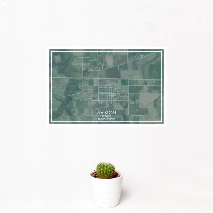 12x18 Aviston Illinois Map Print Landscape Orientation in Afternoon Style With Small Cactus Plant in White Planter