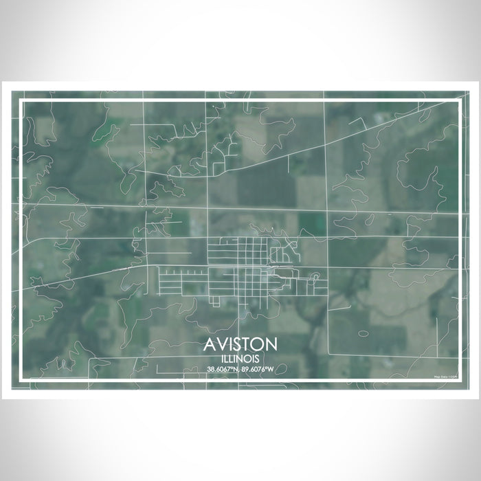Aviston Illinois Map Print Landscape Orientation in Afternoon Style With Shaded Background