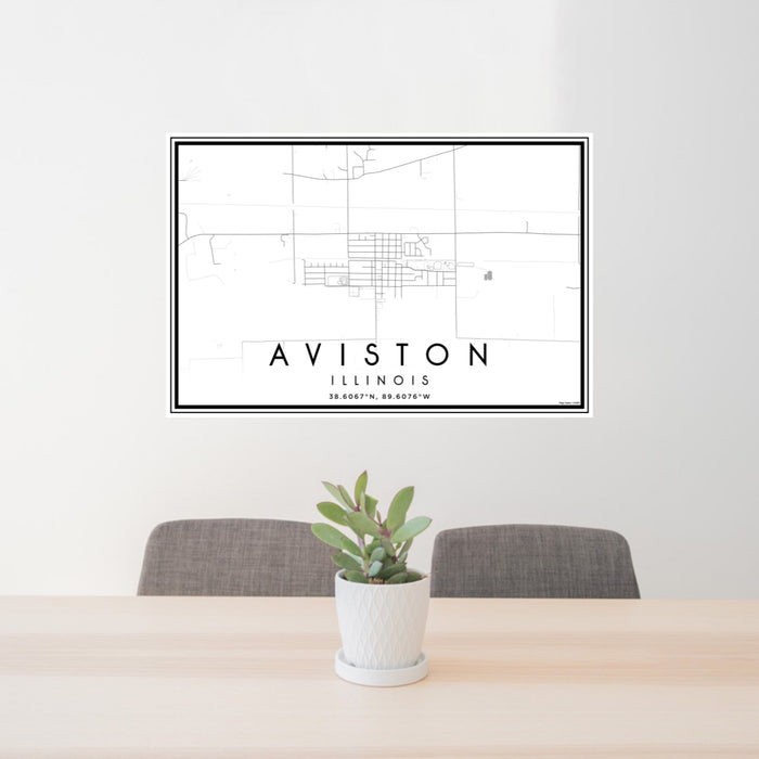 24x36 Aviston Illinois Map Print Landscape Orientation in Classic Style Behind 2 Chairs Table and Potted Plant