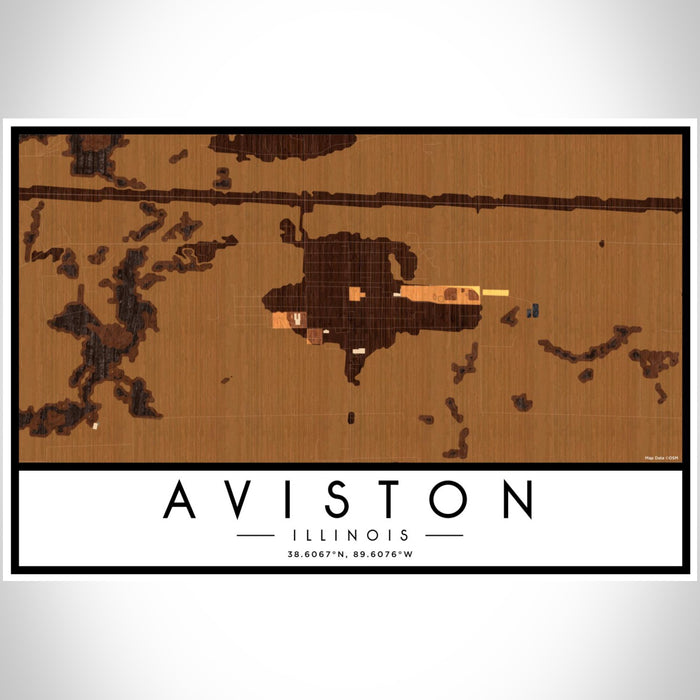 Aviston Illinois Map Print Landscape Orientation in Ember Style With Shaded Background