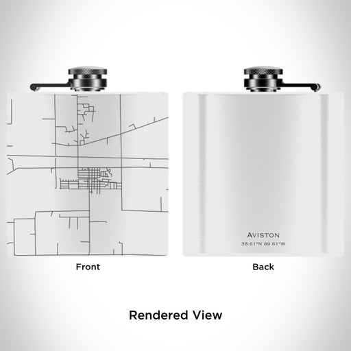 Rendered View of Aviston Illinois Map Engraving on 6oz Stainless Steel Flask in White