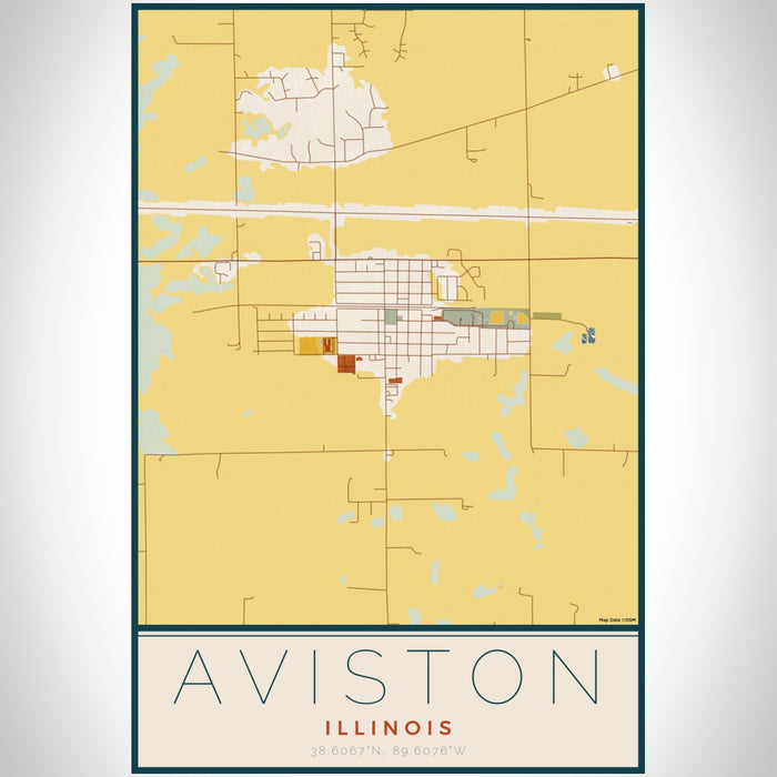 Aviston Illinois Map Print Portrait Orientation in Woodblock Style With Shaded Background