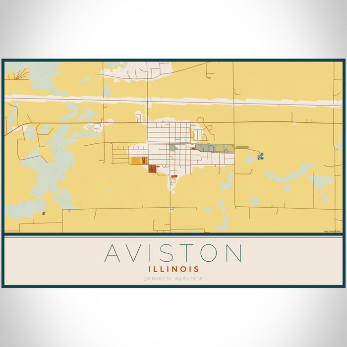 Aviston Illinois Map Print Landscape Orientation in Woodblock Style With Shaded Background
