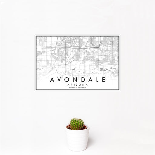 12x18 Avondale Arizona Map Print Landscape Orientation in Classic Style With Small Cactus Plant in White Planter