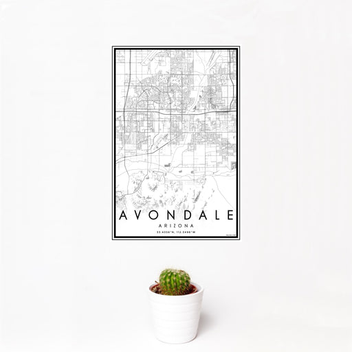 12x18 Avondale Arizona Map Print Portrait Orientation in Classic Style With Small Cactus Plant in White Planter
