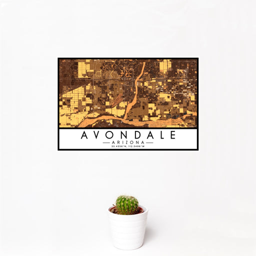 12x18 Avondale Arizona Map Print Landscape Orientation in Ember Style With Small Cactus Plant in White Planter