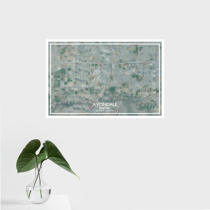 16x24 Avondale Arizona Map Print Landscape Orientation in Afternoon Style With Tropical Plant Leaves in Water