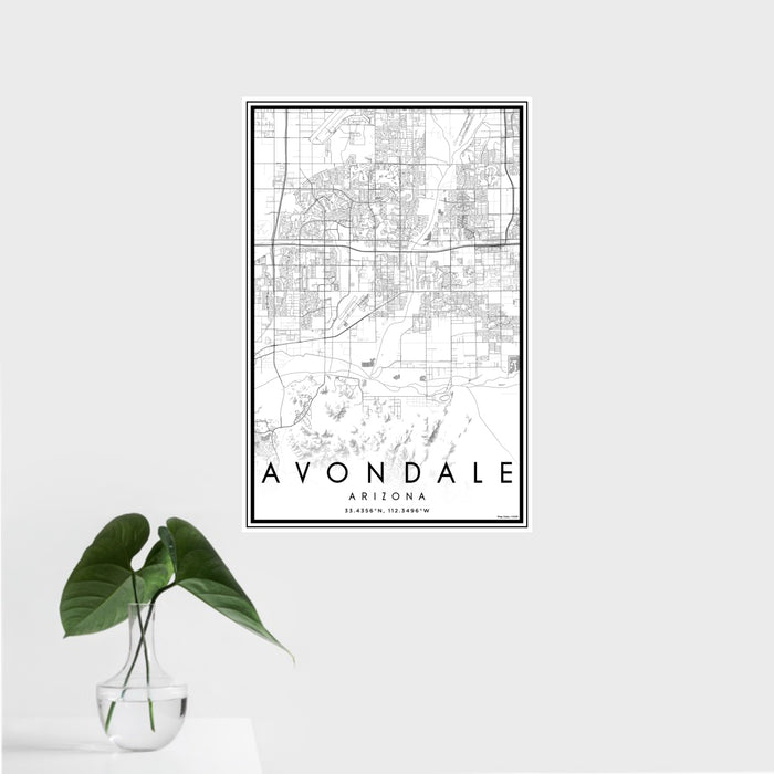 16x24 Avondale Arizona Map Print Portrait Orientation in Classic Style With Tropical Plant Leaves in Water