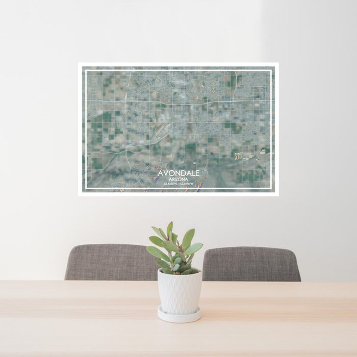 24x36 Avondale Arizona Map Print Lanscape Orientation in Afternoon Style Behind 2 Chairs Table and Potted Plant